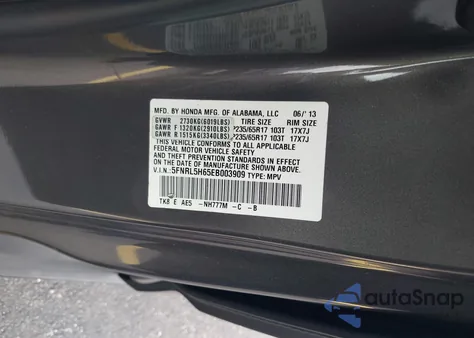 2014 Honda Odyssey Ex-L z USA, uszkodzony, nr VIN 5FNRL5H65EB003909